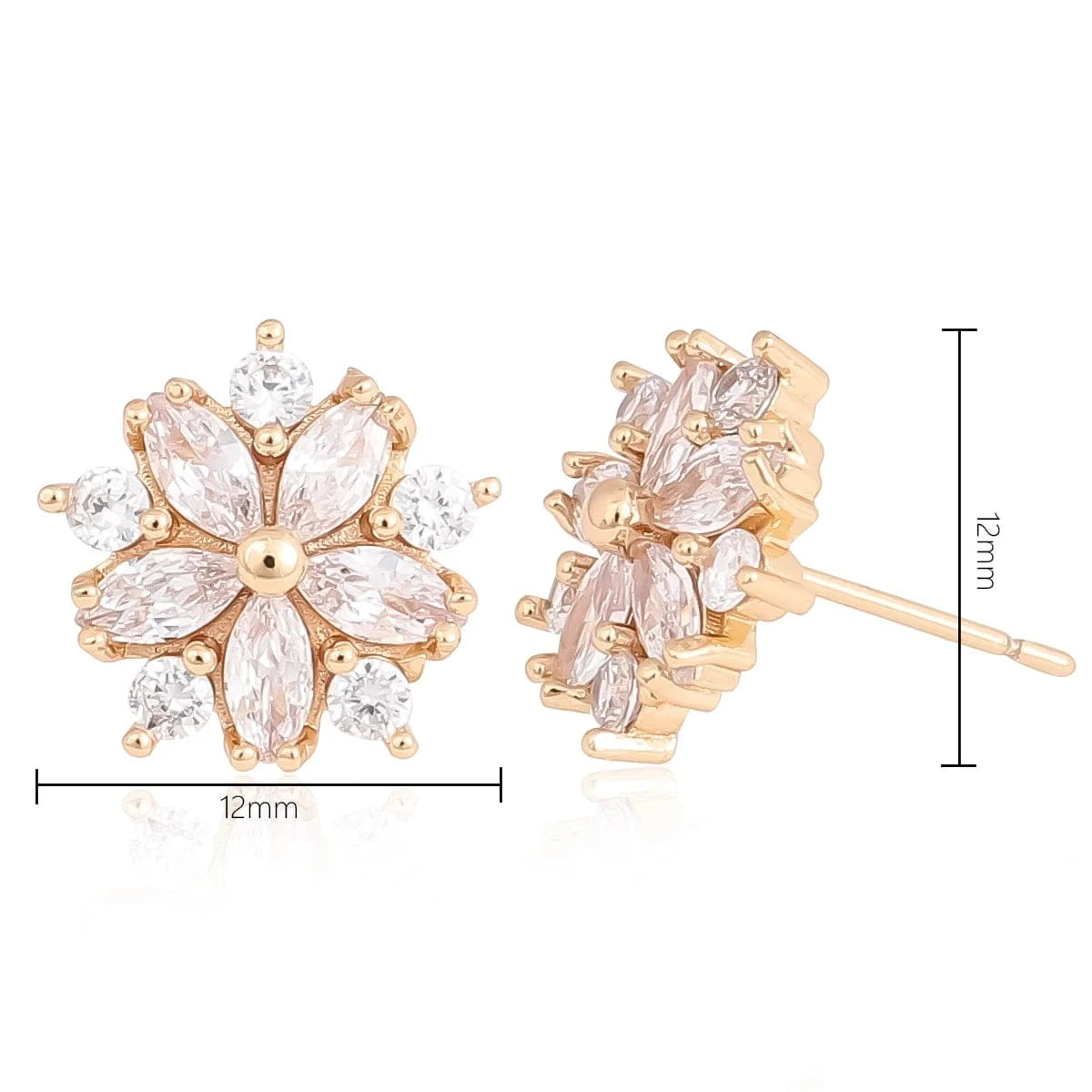 White stone CM YIM Korean Type CZ Cute Small flower Stud Earrings For women 18K Gold Plated Statement Earring Girl Flower Stud Earring