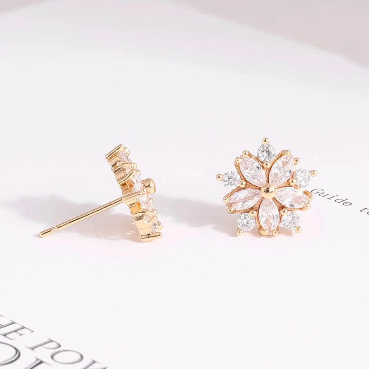 White stone CM YIM Korean Type CZ Cute Small flower Stud Earrings For women 18K Gold Plated Statement Earring Girl Flower Stud Earring