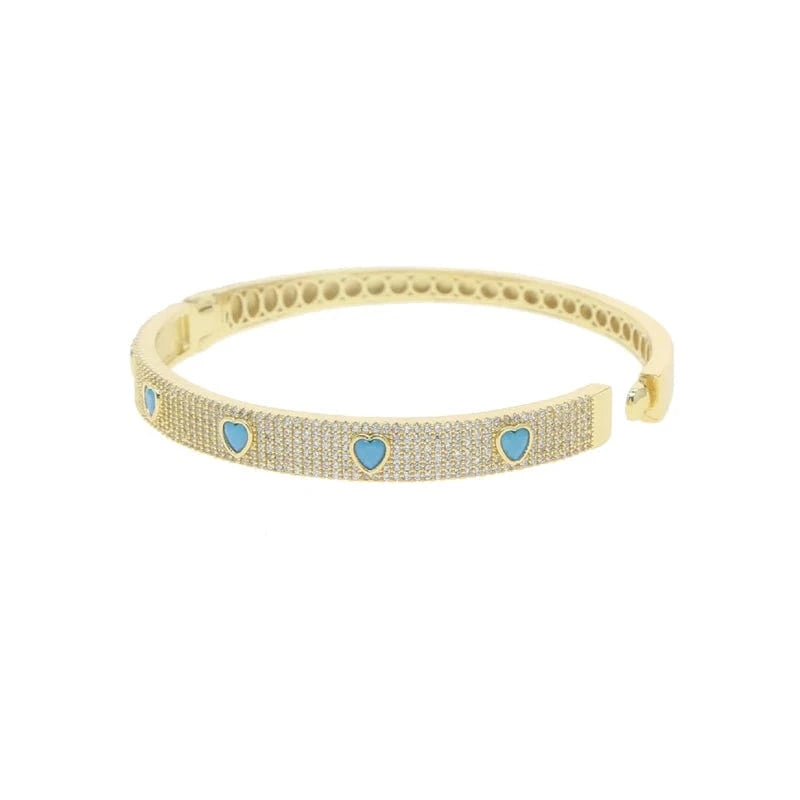 White Turquoise Heart CZ Bangle Bracelet 5A Cubic Zirconia Bling Fashion Women Hip Hop Jewelry