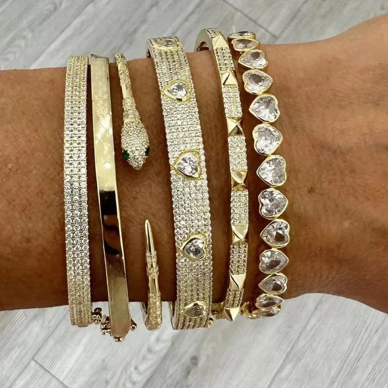 White Turquoise Heart CZ Bangle Bracelet 5A Cubic Zirconia Bling Fashion Women Hip Hop Jewelry