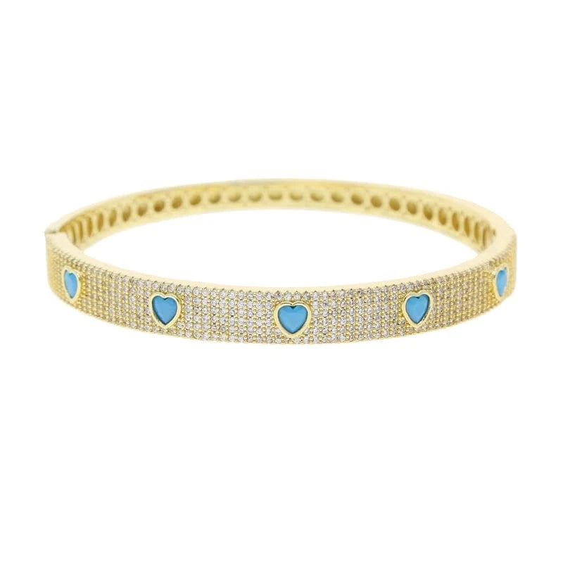 White Turquoise Heart CZ Bangle Bracelet 5A Cubic Zirconia Bling Fashion Women Hip Hop Jewelry