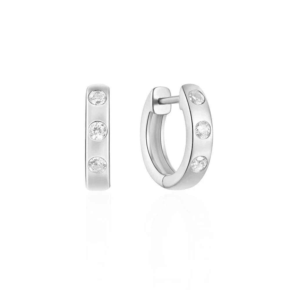 White Wholesale Jewelry 925 Sterling Silver Diamond Huggie Hoop Earrings For Women
