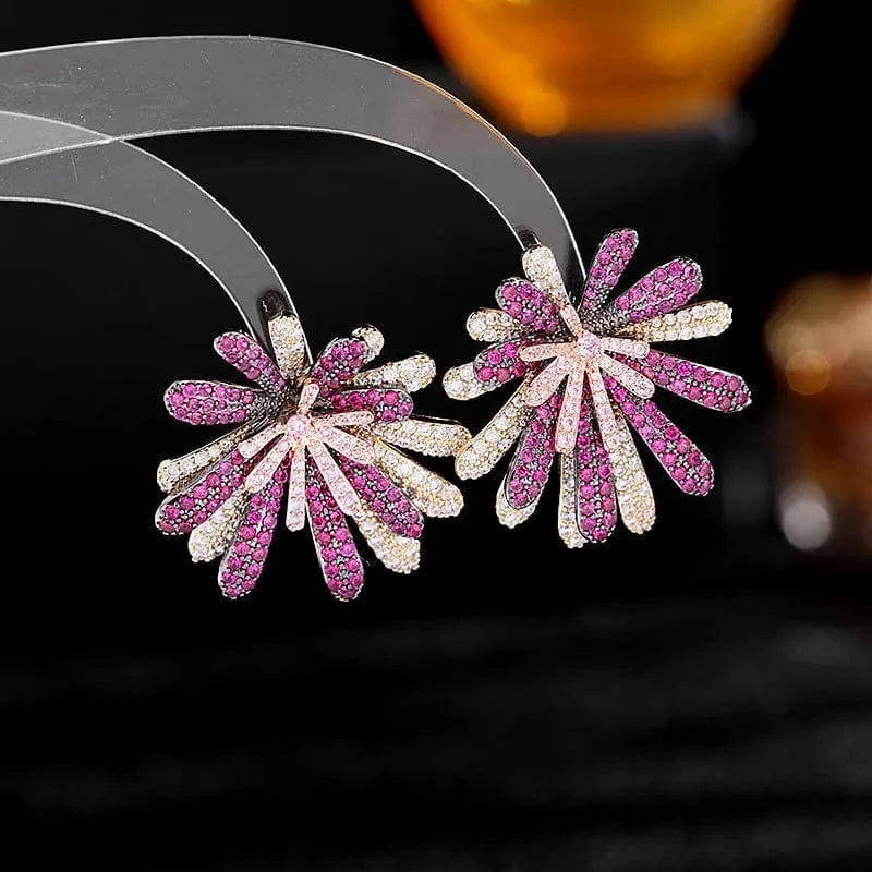White Wholesale Luxury Statement Fireworks Earrings for Women Engagement Party S925 Silver Needle Zircon Micro Paved Fashion Jewelry