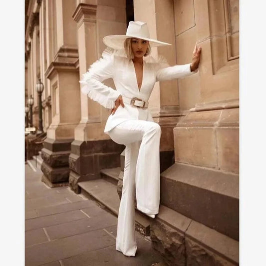 White Women Office Wear Tops and Pants Two Piece Set Women Clothing in Stock