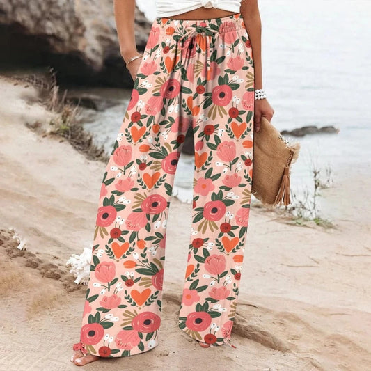WHITE / XL Women's Luxury 2025 New Straight Casual Pants Outfits Beach High Waist Pants Cotton Loose Bottom Streetwear Wide Leg Pants