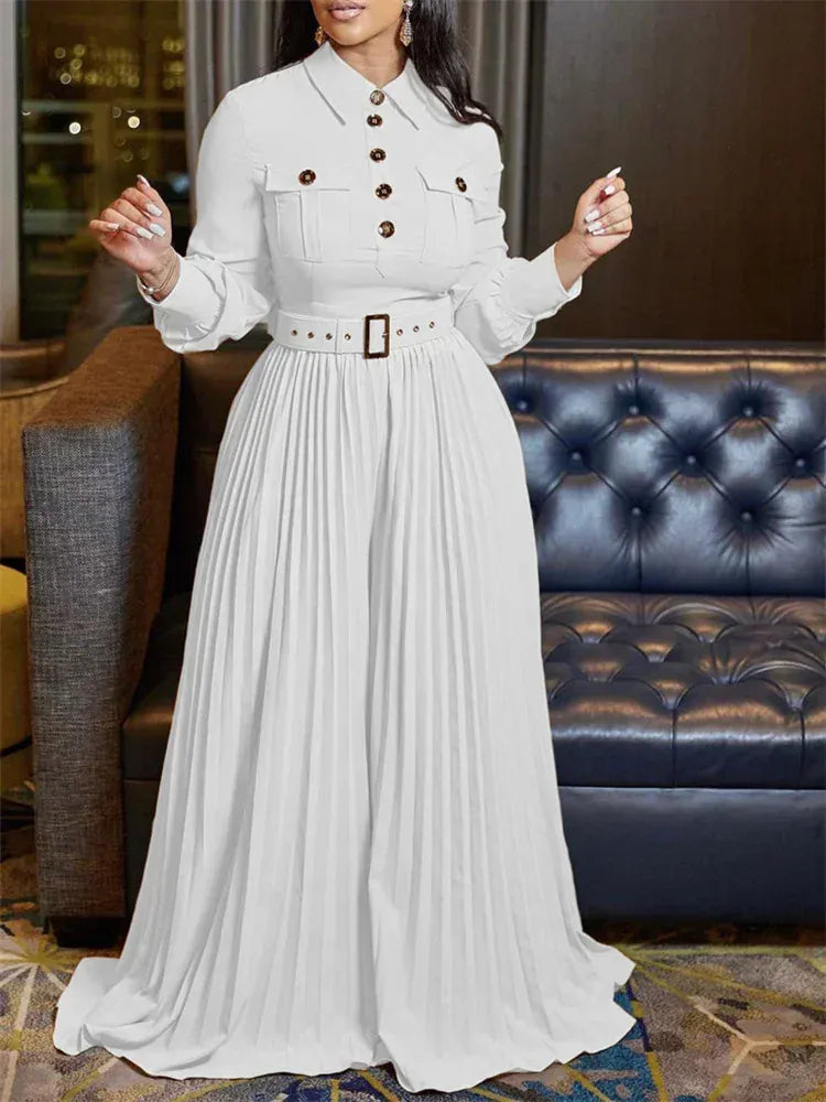 WHITE / XXXL Wmstar Jumpsuit Women's Clothing Office Lady Button Fashion Maxi Rompers New in Fall Clothes Wholesale Dropshipping with Belt