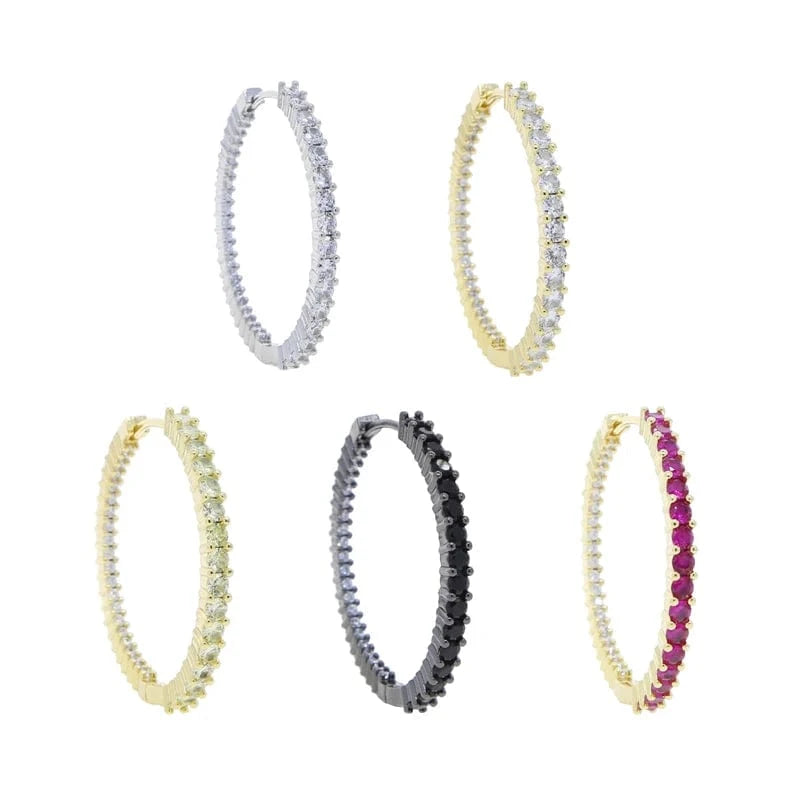 White Yellow Rosy Black Round Diamond Zircon 20MM 40MM Small Big Huggie Hoop Earrings 5A CZ  Women Party Wedding Jewelry