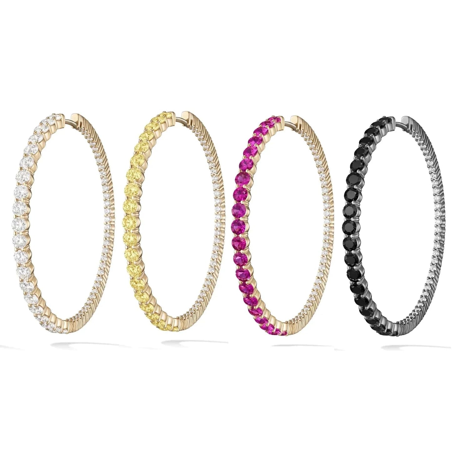 White Yellow Rosy Black Round Diamond Zircon 20MM 40MM Small Big Huggie Hoop Earrings 5A CZ  Women Party Wedding Jewelry