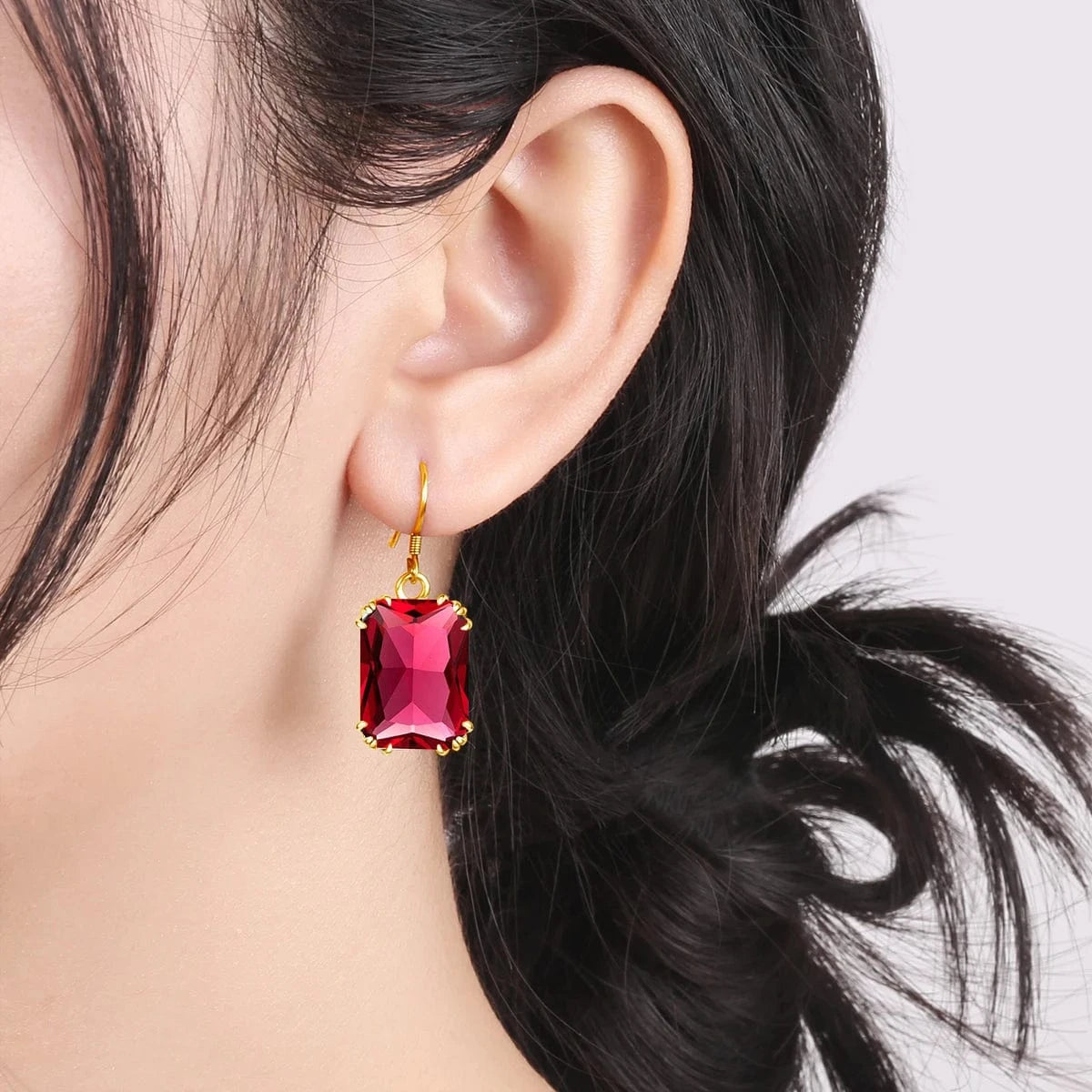 wholesale 18k Gold color Flower Earrings Red Ruby Square 925 Sterling Silver Women gemstone earrings jewelry