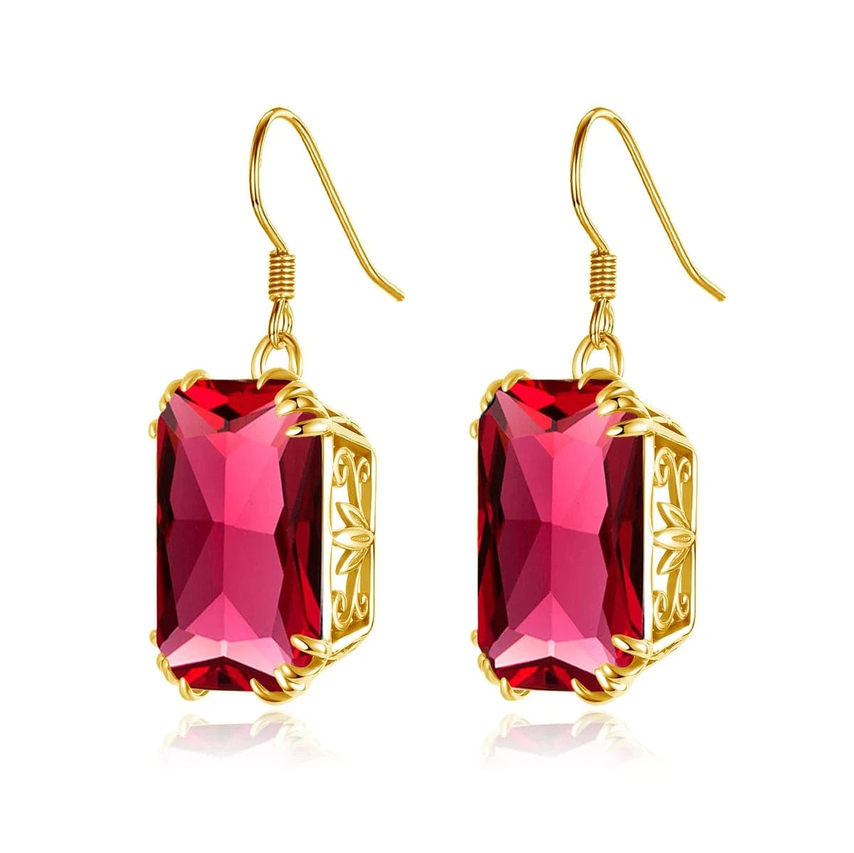 wholesale 18k Gold color Flower Earrings Red Ruby Square 925 Sterling Silver Women gemstone earrings jewelry