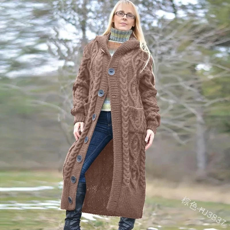 Wholesale 2023 New Autumn Winter Hoodie Open Placket Button Sweater Cardigan Women Knitted Sweater