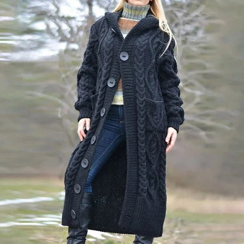 Wholesale 2023 New Autumn Winter Hoodie Open Placket Button Sweater Cardigan Women Knitted Sweater