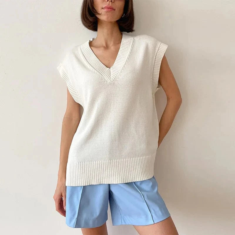 Wholesale 2024 Autumn Fashion Women Sweaters Vest Oversized Knitted Vest Casual Wear Sleeveless Crop Tops Knit Sweaters