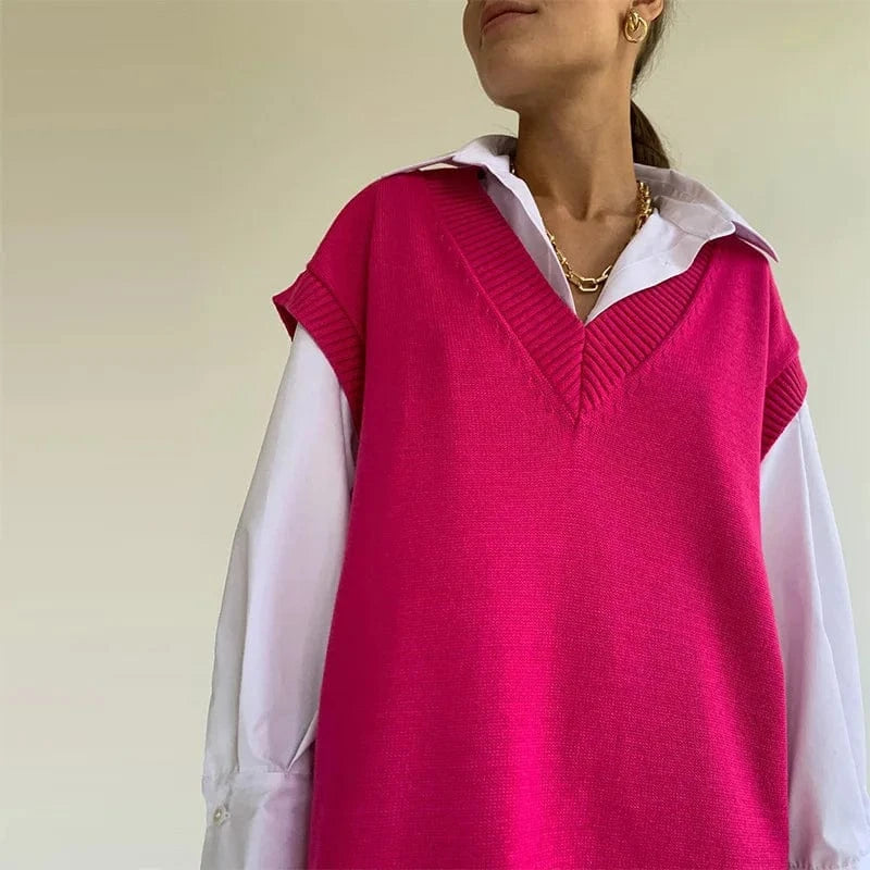 Wholesale 2024 Autumn Fashion Women Sweaters Vest Oversized Knitted Vest Casual Wear Sleeveless Crop Tops Knit Sweaters