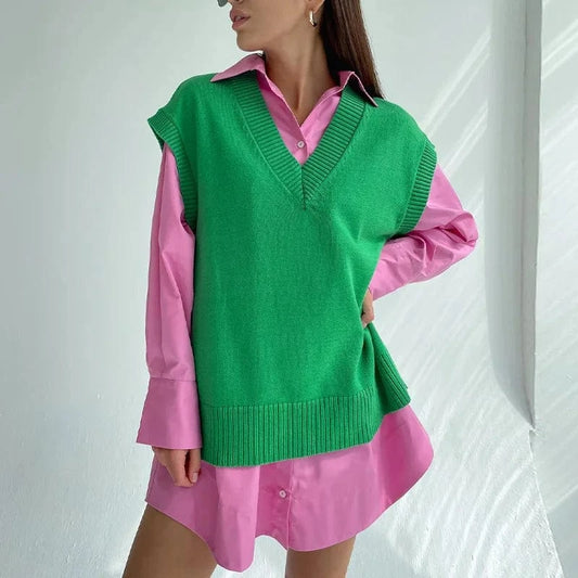 Wholesale 2024 Autumn Fashion Women Sweaters Vest Oversized Knitted Vest Casual Wear Sleeveless Crop Tops Knit Sweaters