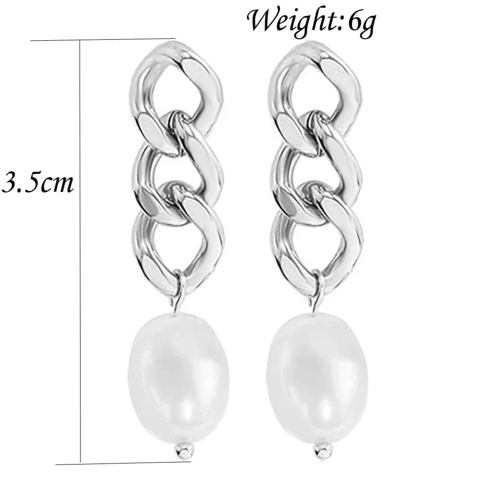 Wholesale 2024 Cuban Chain Pearl Earrings 18K Gold Plated Women Stainless Steel Drop Earrings