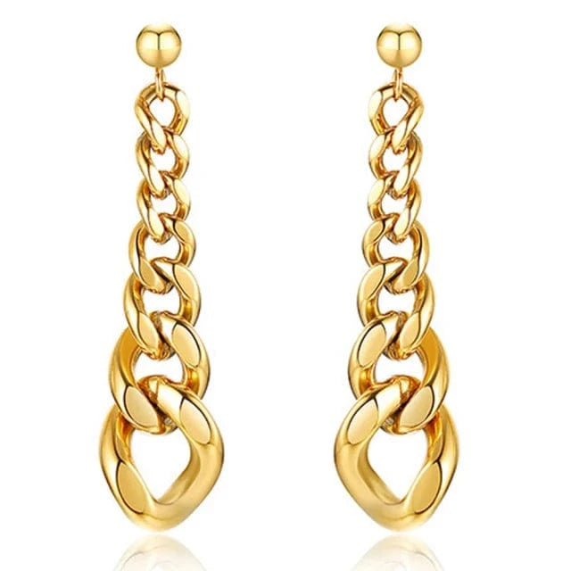 Wholesale 2024 Cuban Chain Pearl Earrings 18K Gold Plated Women Stainless Steel Drop Earrings