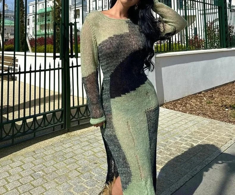 wholesale 2024 fashion casual  ropa mujer patchwork long dresses sexy sweater women elegant dresses