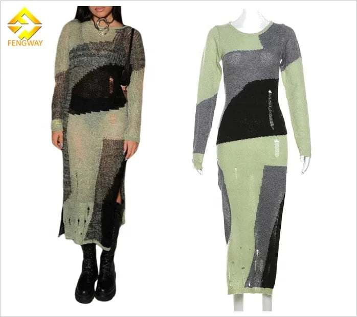 wholesale 2024 fashion casual  ropa mujer patchwork long dresses sexy sweater women elegant dresses