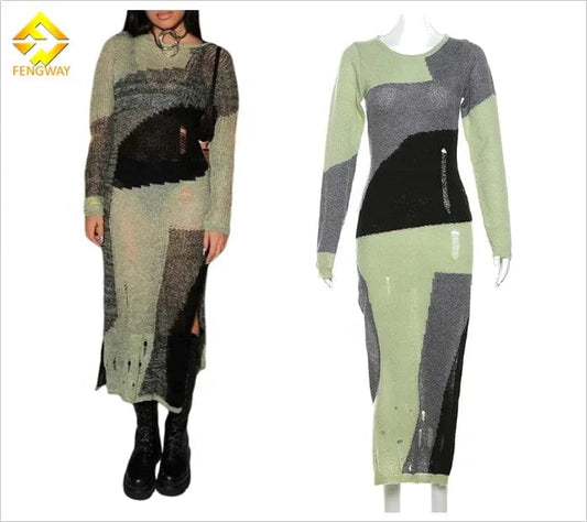 wholesale 2024 fashion casual  ropa mujer patchwork long dresses sexy sweater women elegant dresses