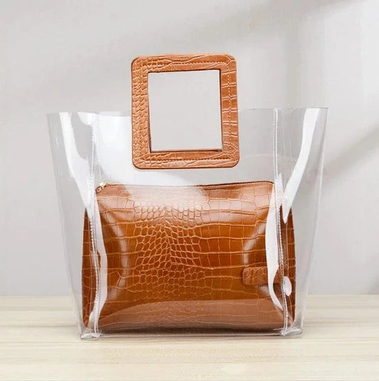 Wholesale 2024 Fashion Summer Lady Jelly Bag Jelly Transparent Handbags 2pcs Set Tote Purse For Women