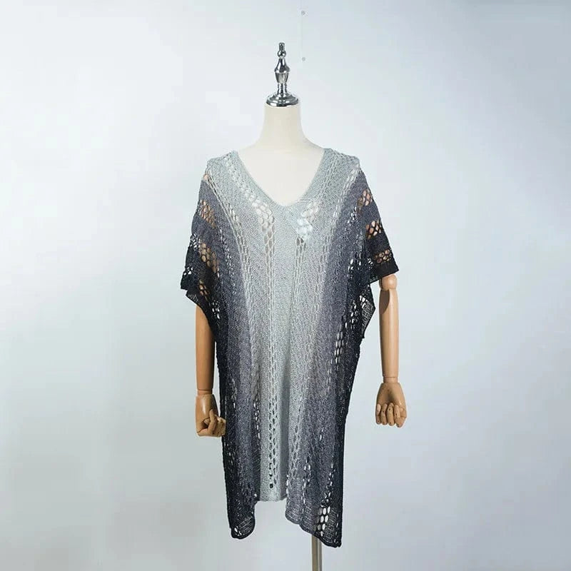 Wholesale 2024 Knitting Swimsuit Crochet Bikini Bohemia Style Beach Cover Ups Rainbow Strip Vestido Hole Knitted Bath Exits Wear