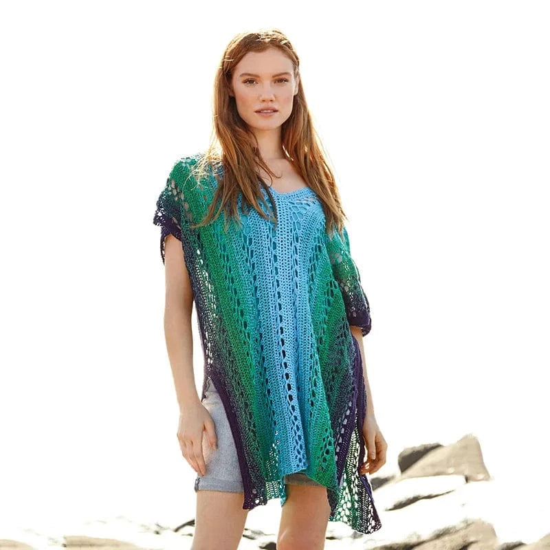 Wholesale 2024 Knitting Swimsuit Crochet Bikini Bohemia Style Beach Cover Ups Rainbow Strip Vestido Hole Knitted Bath Exits Wear