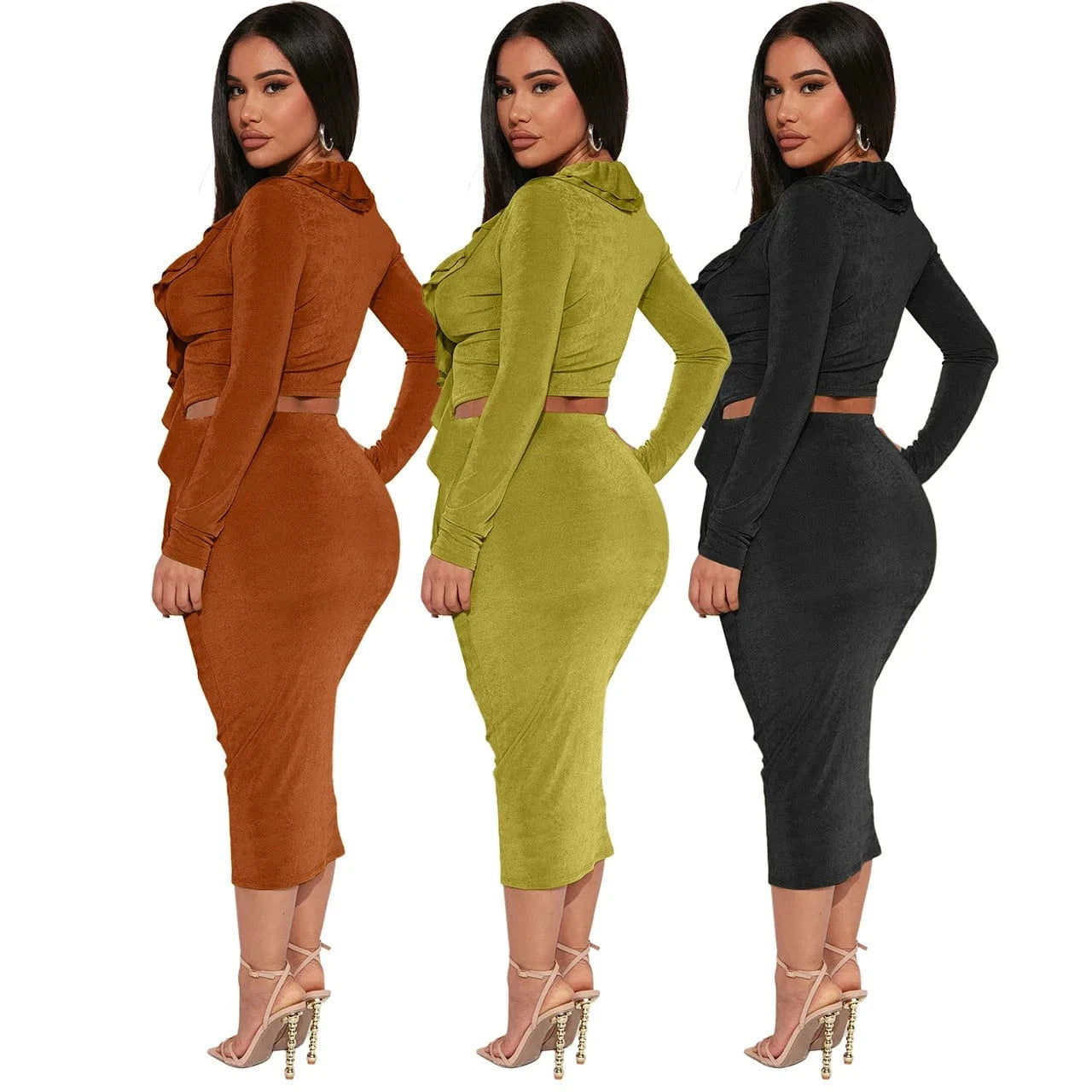 Wholesale 2024 New Spring Women's Halter Dresses Sets Ruffle Sexy Two Piece Halter Dresses Sets Elegant Women's Clothing