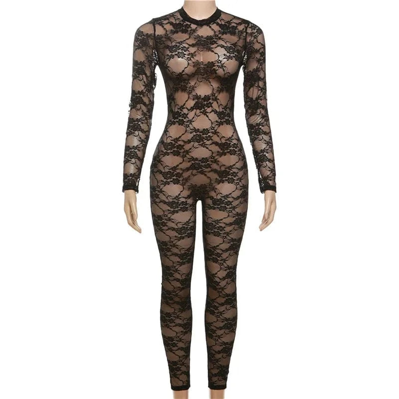 Wholesale 2024 spring boutique fashion see through lace ladies hot sexy jumpsuits