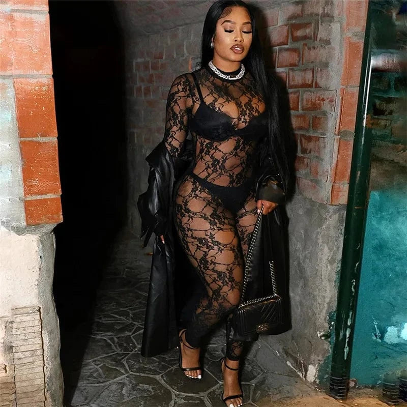 Wholesale 2024 spring boutique fashion see through lace ladies hot sexy jumpsuits