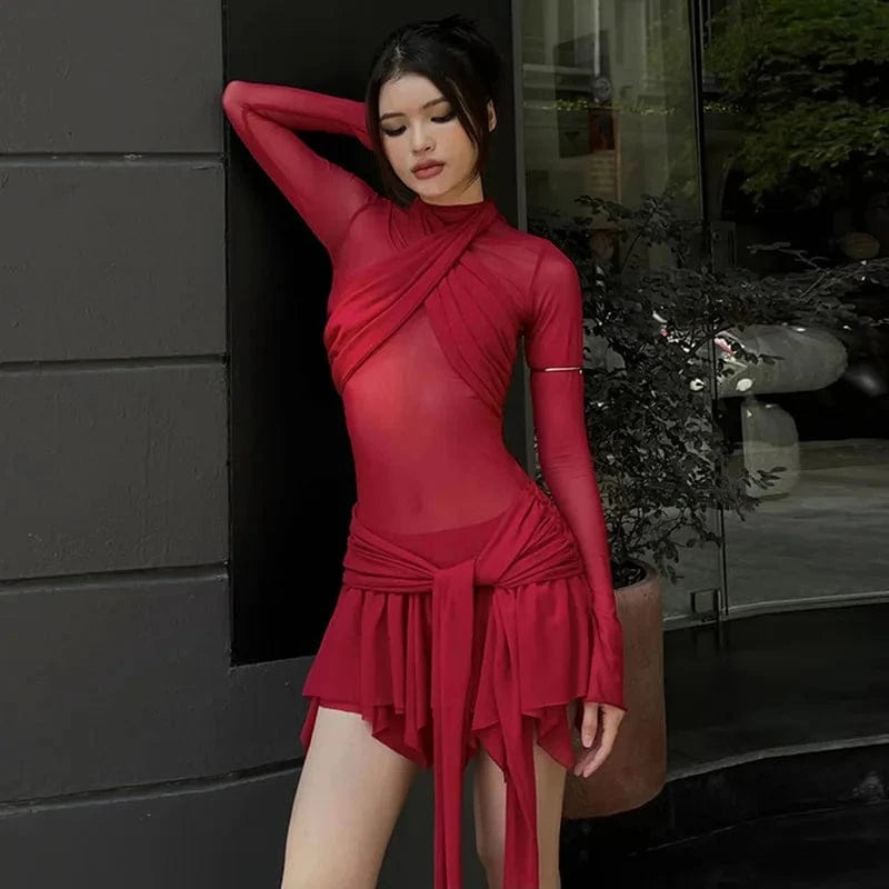 Wholesale 2024 spring trendy prom boutique elegant mesh fashion long sleeve dresses