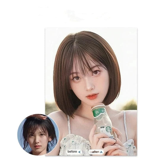 Wholesale 30cm Bone Straight Bob Wig Bangs Machine Made Black Human Hair Topper Wig for Women