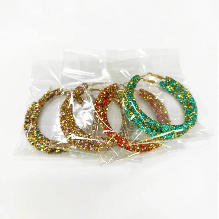 Wholesale 6.5 cm Big Circle Earring Full Rhinestone Viscose Show Earrings Colorful Wedding Jewelry Crystal Hoop Earrings