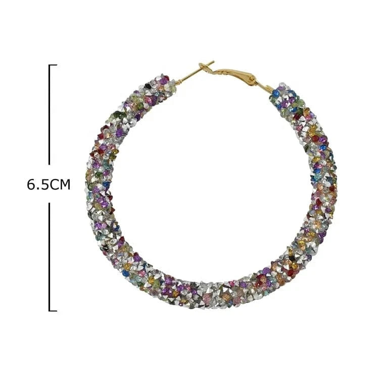 Wholesale 6.5 cm Big Circle Earring Full Rhinestone Viscose Show Earrings Colorful Wedding Jewelry Crystal Hoop Earrings