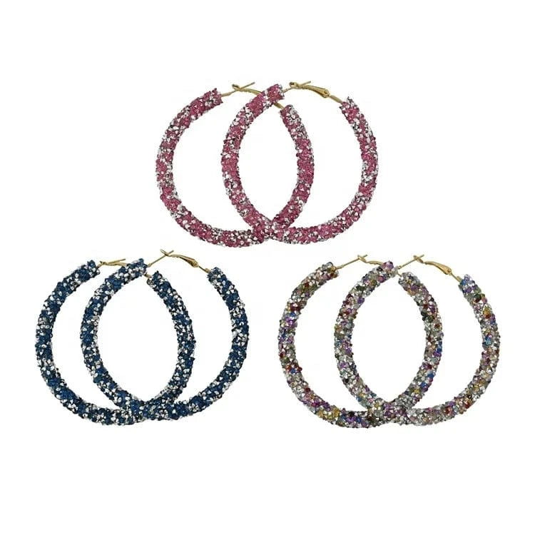 Wholesale 6.5 cm Big Circle Earring Full Rhinestone Viscose Show Earrings Colorful Wedding Jewelry Crystal Hoop Earrings