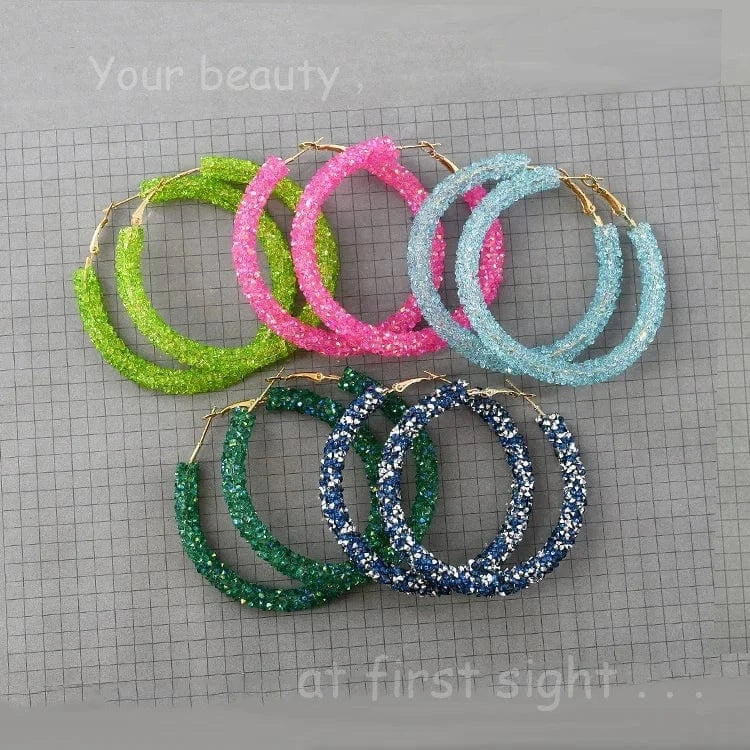 Wholesale 6.5 cm Big Circle Earring Full Rhinestone Viscose Show Earrings Colorful Wedding Jewelry Crystal Hoop Earrings