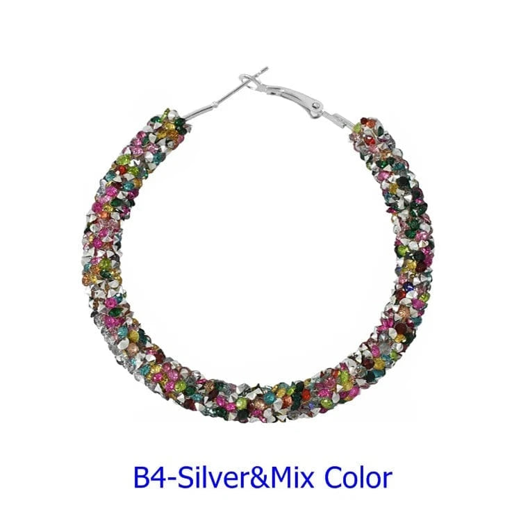 Wholesale 6.5 cm Big Circle Earring Full Rhinestone Viscose Show Earrings Colorful Wedding Jewelry Crystal Hoop Earrings