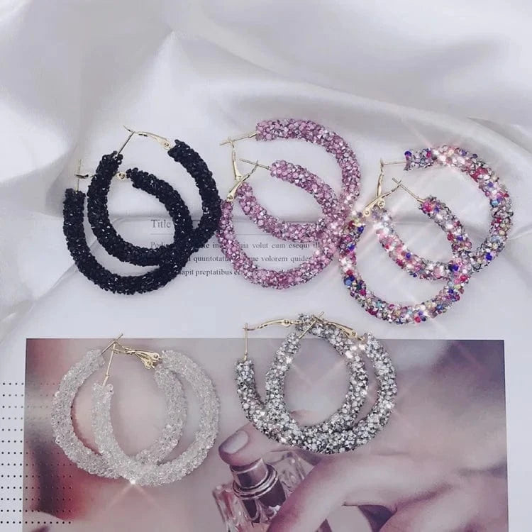 Wholesale 6.5 cm Big Circle Earring Full Rhinestone Viscose Show Earrings Colorful Wedding Jewelry Crystal Hoop Earrings