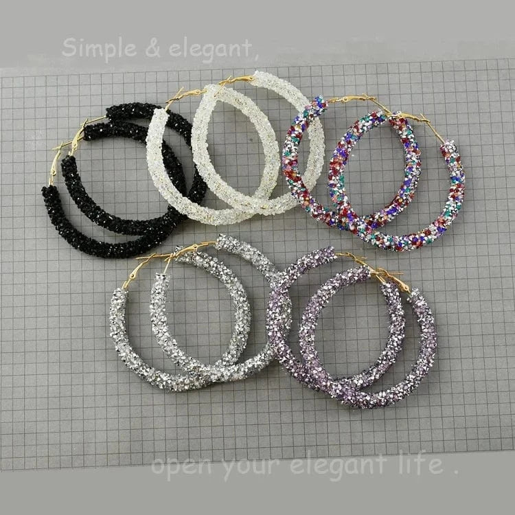Wholesale 6.5 cm Big Circle Earring Full Rhinestone Viscose Show Earrings Colorful Wedding Jewelry Crystal Hoop Earrings