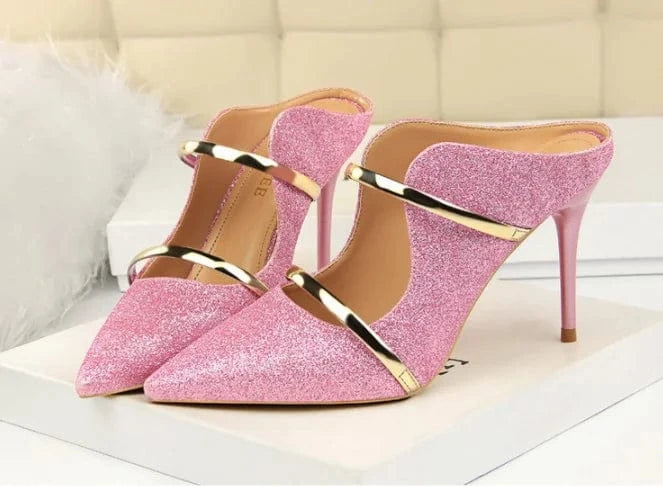 Wholesale 9 cm Stilettos Slippers New Designer High Heeled Pointed Toe Ladies Sandals Sexy Elegant Heeled Sandals