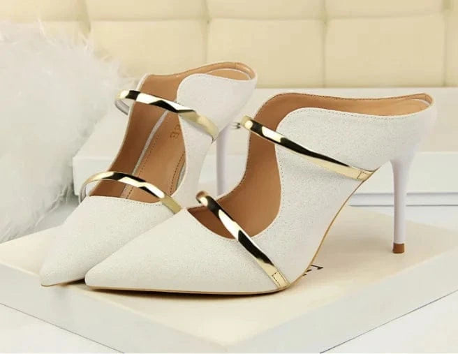 Wholesale 9 cm Stilettos Slippers New Designer High Heeled Pointed Toe Ladies Sandals Sexy Elegant Heeled Sandals