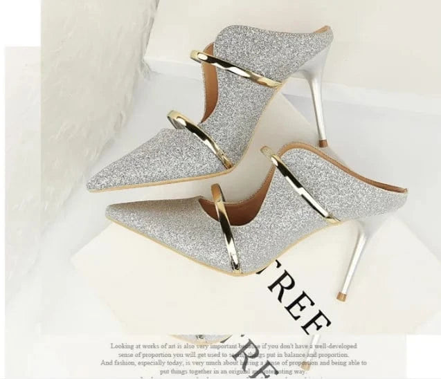Wholesale 9 cm Stilettos Slippers New Designer High Heeled Pointed Toe Ladies Sandals Sexy Elegant Heeled Sandals
