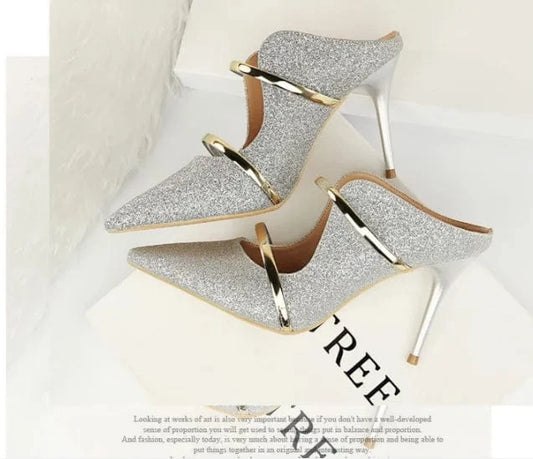Wholesale 9 cm Stilettos Slippers New Designer High Heeled Pointed Toe Ladies Sandals Sexy Elegant Heeled Sandals