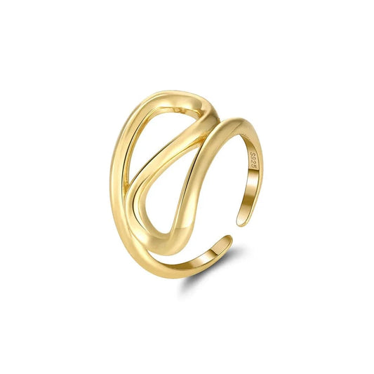 Wholesale 925 silver rings jewelry for women 18K gold plated 925 sterling silver geometric irregular lines adjustable rings