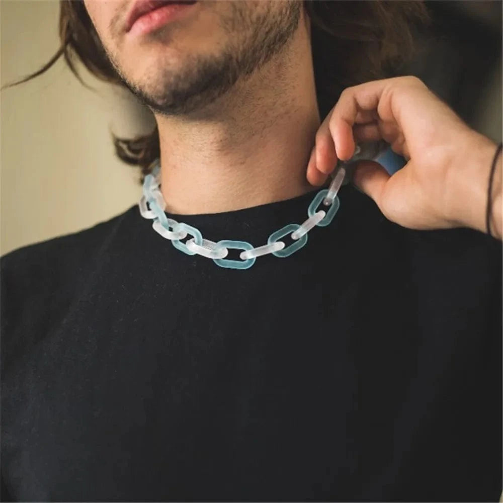 Wholesale Acrylic Cuban Chain Jewelry Lock Necklace Transparent Resin Rock Punk Long Chain Choker Collar Pendant for Men Women