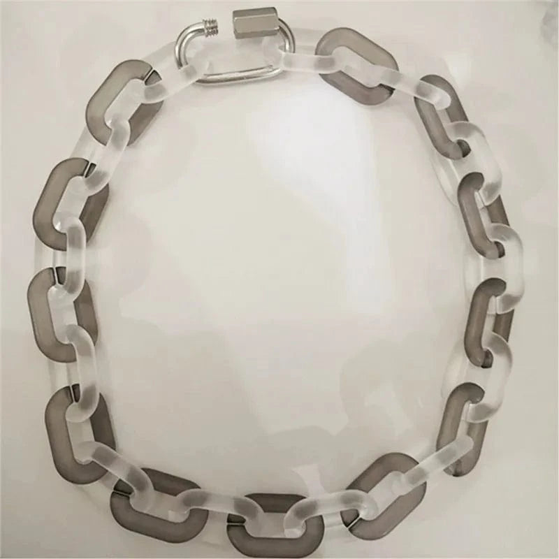 Wholesale Acrylic Cuban Chain Jewelry Lock Necklace Transparent Resin Rock Punk Long Chain Choker Collar Pendant for Men Women
