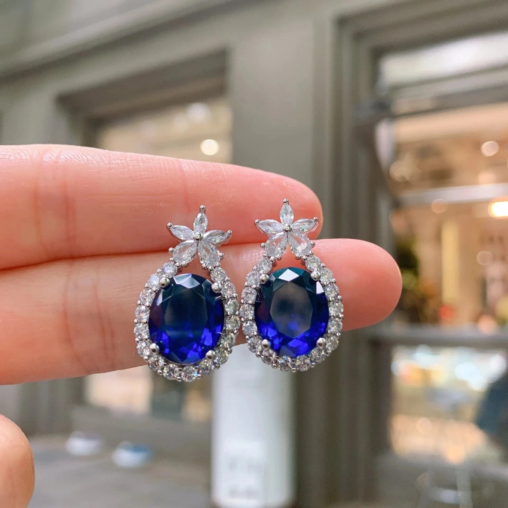 Wholesale African Fine Jewelry Blue Sapphire Zircon Jewelry Set Dubai Gemstone Necklace Earring Bridal Jewellery Set