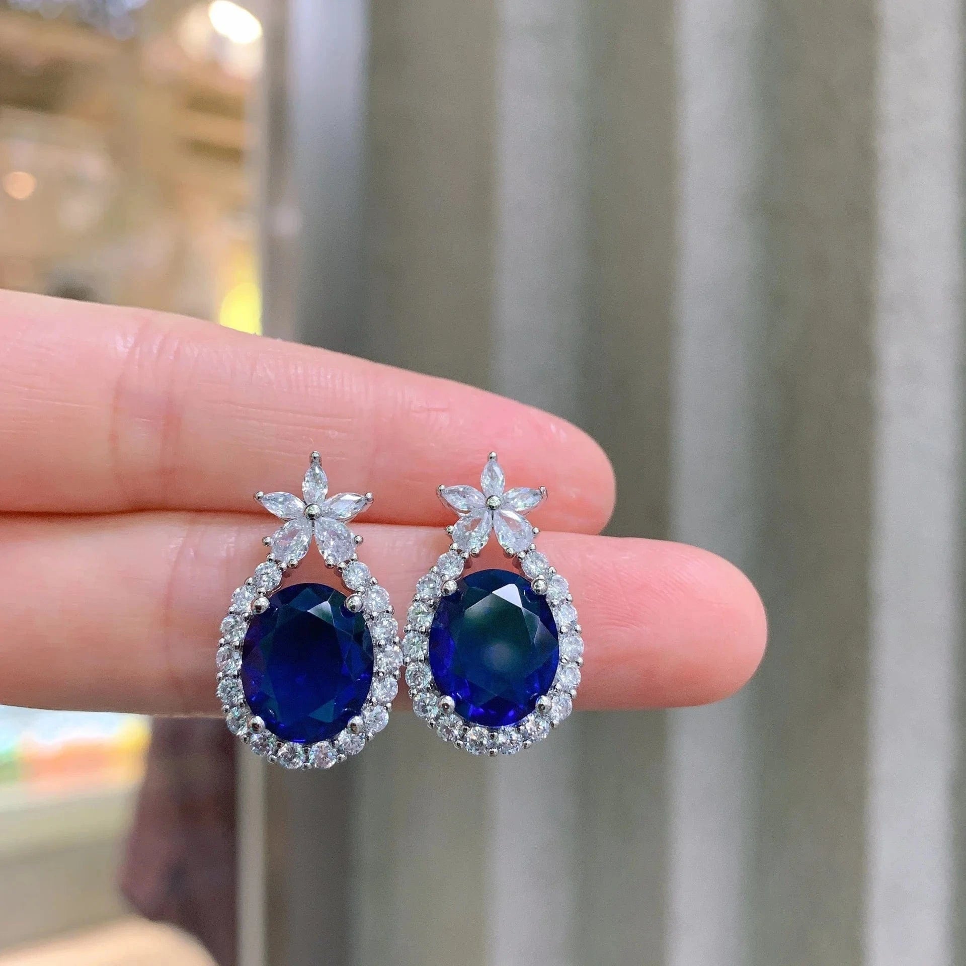 Wholesale African Fine Jewelry Blue Sapphire Zircon Jewelry Set Dubai Gemstone Necklace Earring Bridal Jewellery Set