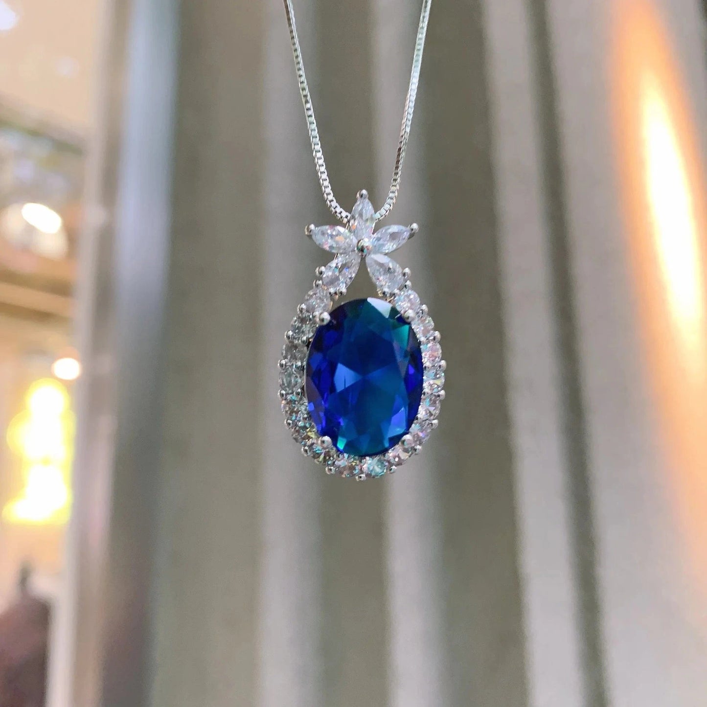 Wholesale African Fine Jewelry Blue Sapphire Zircon Jewelry Set Dubai Gemstone Necklace Earring Bridal Jewellery Set
