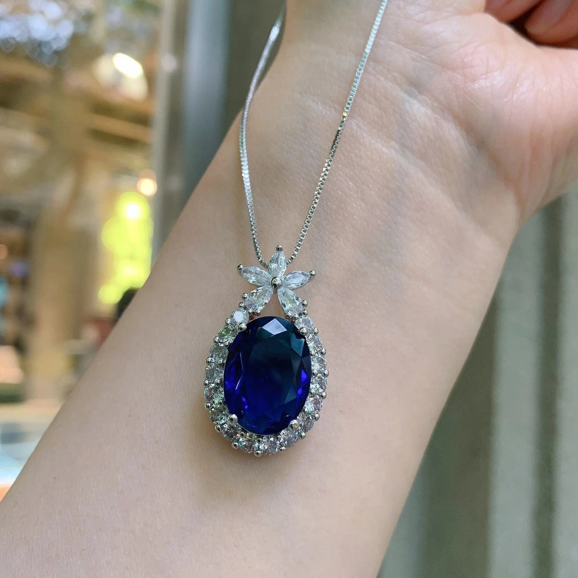 Wholesale African Fine Jewelry Blue Sapphire Zircon Jewelry Set Dubai Gemstone Necklace Earring Bridal Jewellery Set